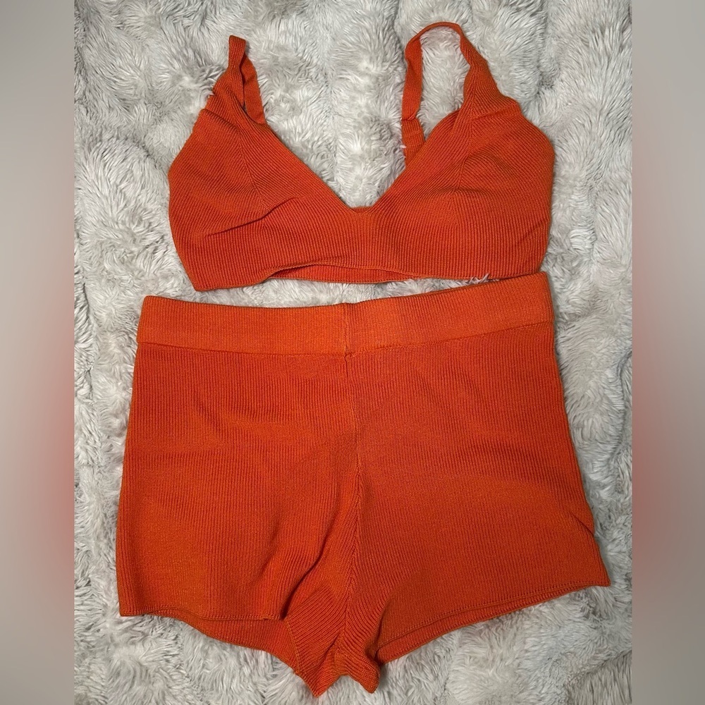 Women's Knit Bralette & Short Set - Orange